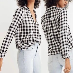 Madewell Wrap-Front Shirt in Buffalo Check Print Long Sleeve Size Medium